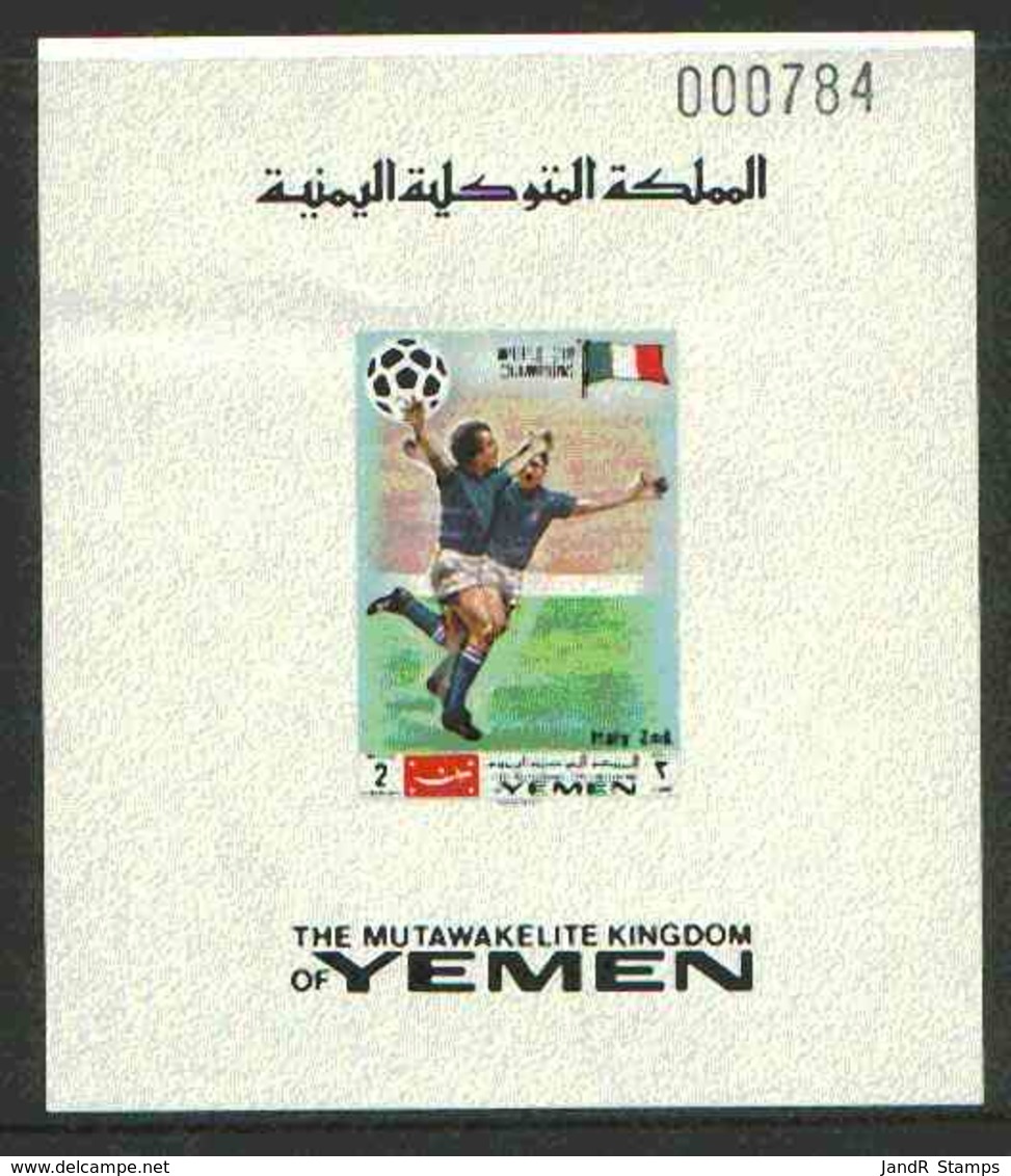 Yemen - Royalist 1970 World Cup Football SPORT 2b Value Imperf Individual De-luxe Sheet Opt'd 'World Cup Champions - Ita - Yemen