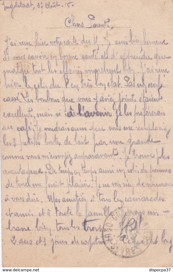 CARTE-LETTRE PRISONNIERS DE GUERRE -   à INGOLSTADT -BAVIERE   4 Sept; 1916 - WW I