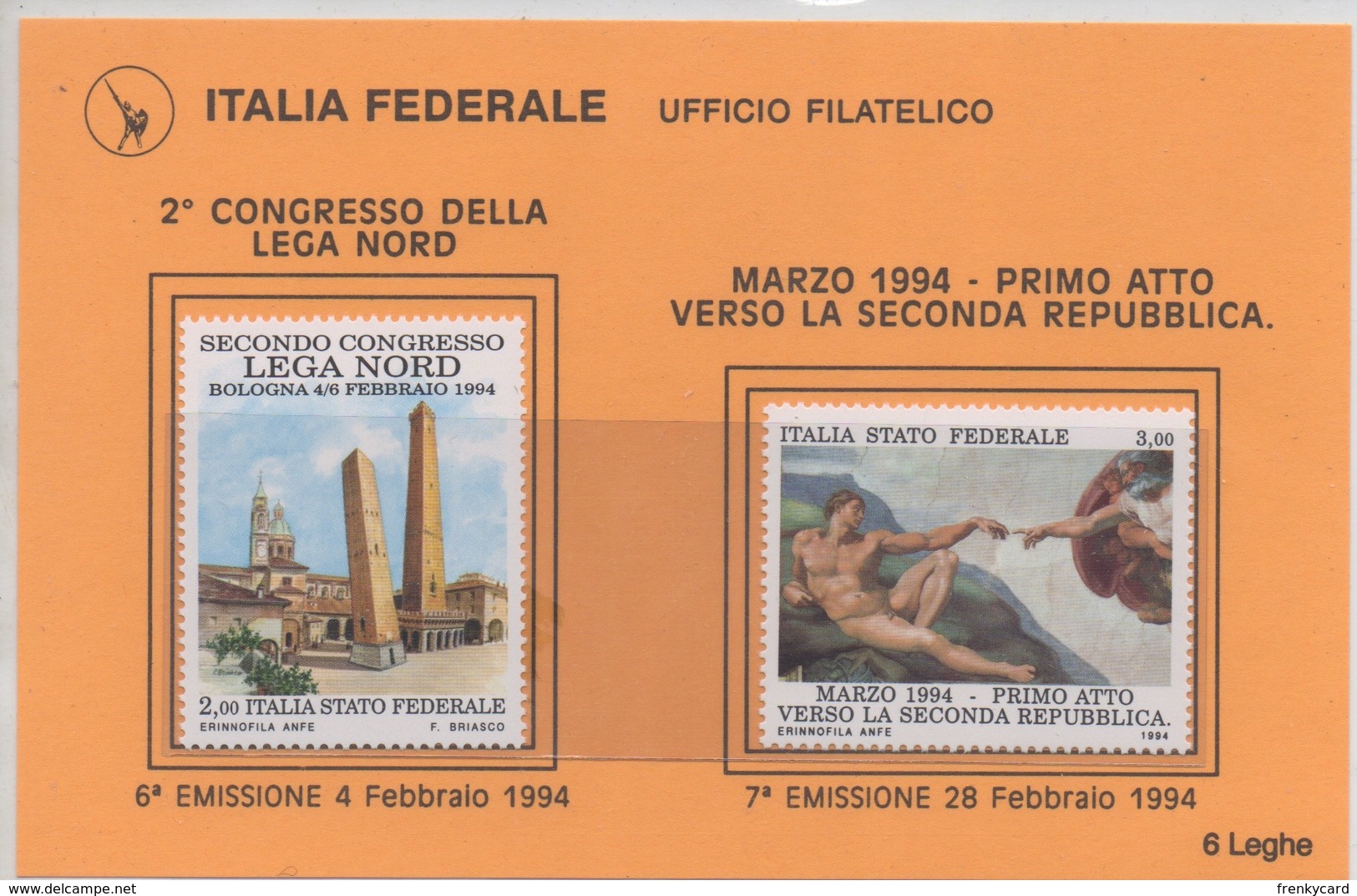 Lega Nord Italia Federale 6\7 Emissione 1994 - Varietà E Curiosità