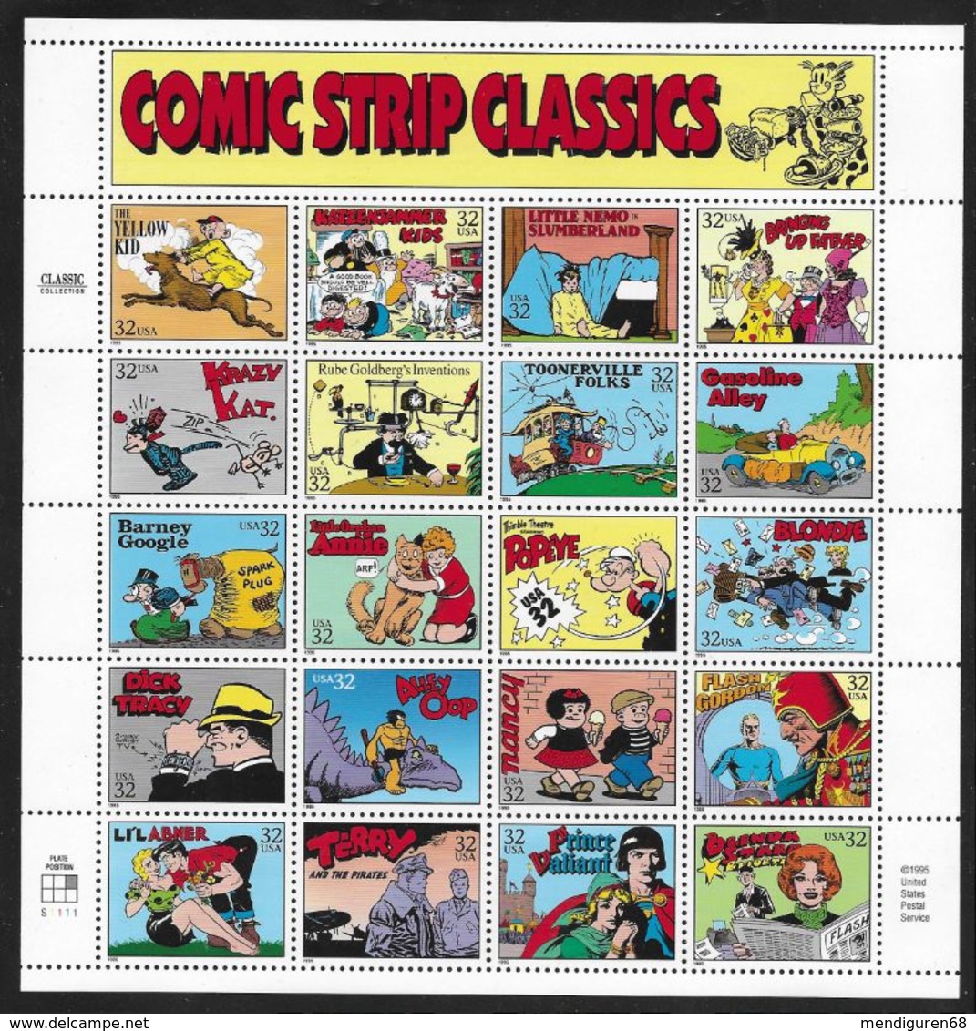 VERINIGTE STAATEN ETATS UNIS USA 1995 AMERICAN COMICS STRIPS PANE 20v SC 3000sp Yt F2421-40 MI B2652-71 SG MS3131-50 - Sheets