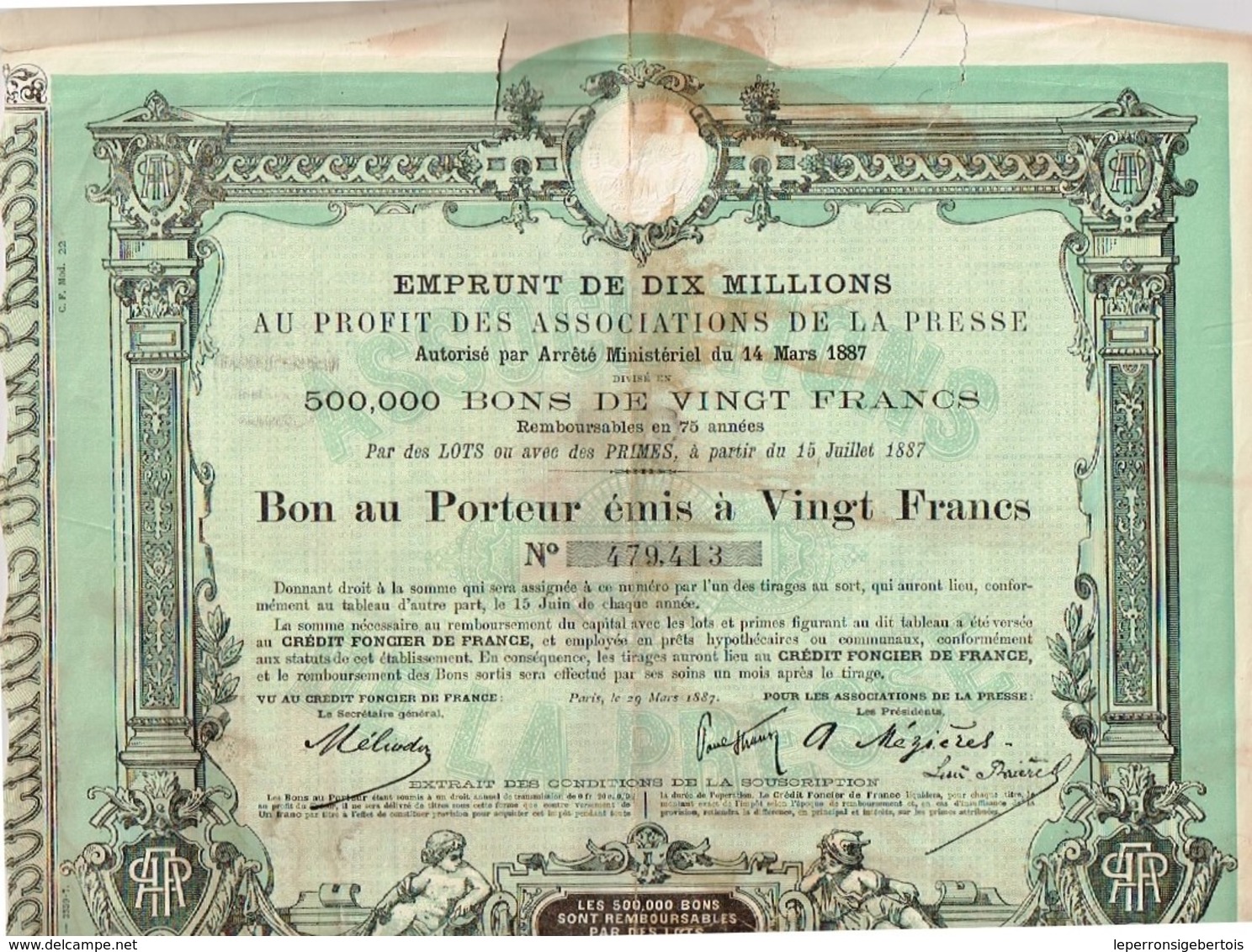 Ancienne Obligation - Emprunt De Dix Millions  Au Profit Des Associations De La Presse - Titre De 1887 - A - C