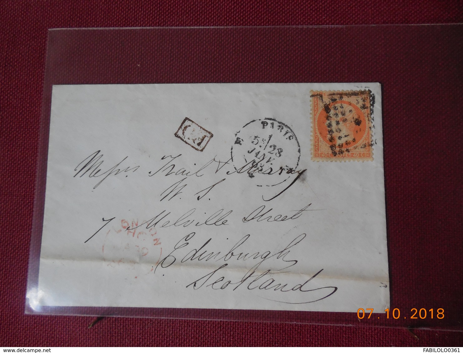 Lettre De 1863 Avec No 23 A Destination D Edimbourg Au Depart De Paris - 1849-1876: Classic Period