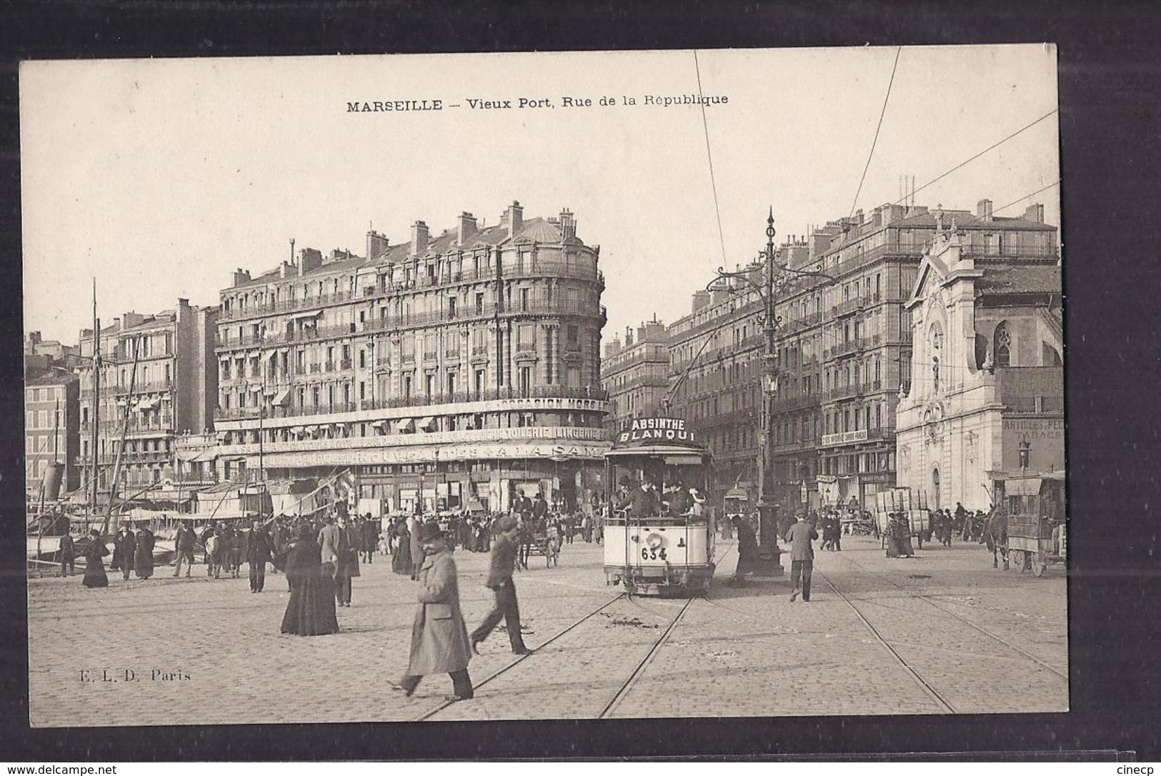 CPA 13 - MARSEILLE - Vieux Port , Rue De La République - TB ANIMATION GROS PLAN TRAMWAY ABSINTHE BLANQUI - Vieux Port, Saint Victor, Le Panier