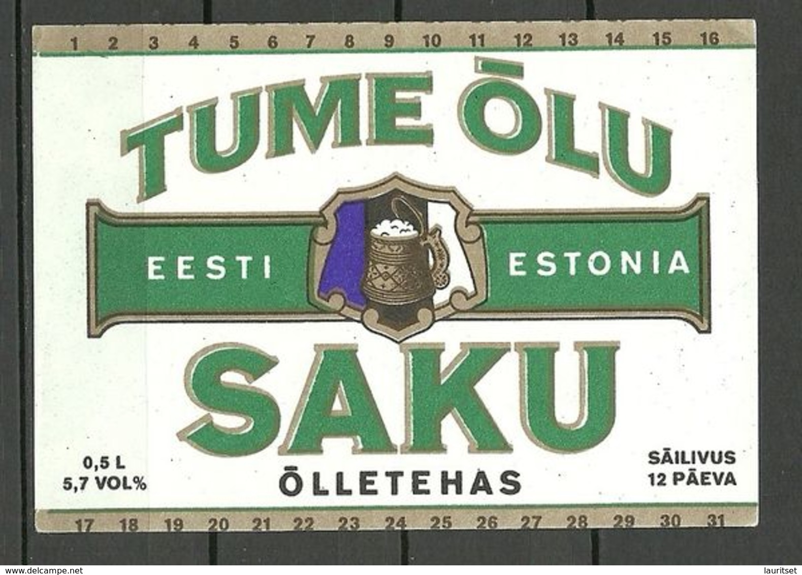 ESTONIA Estland Beer Label Saku Tume Õlu - Bier