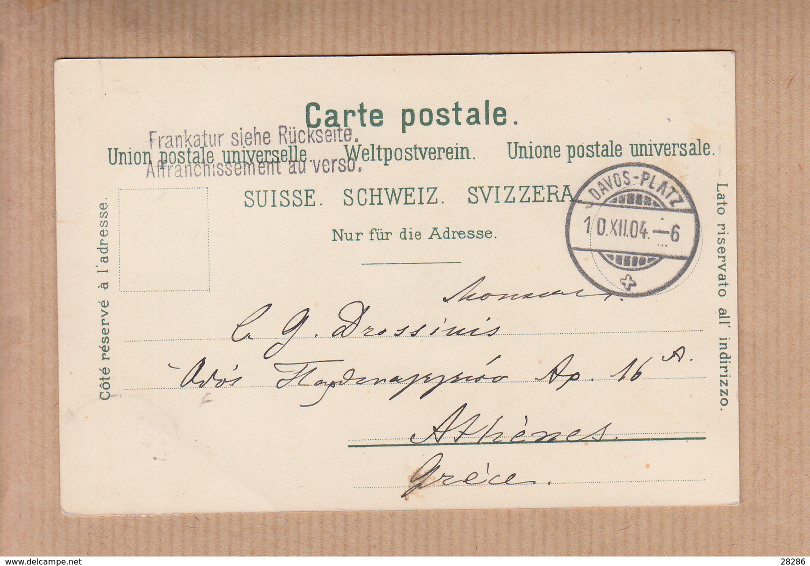 GRUSS AUS DAVOS Suisse     CPA   Le 10 XII 1904  Pour ATHENES Grece - Davos