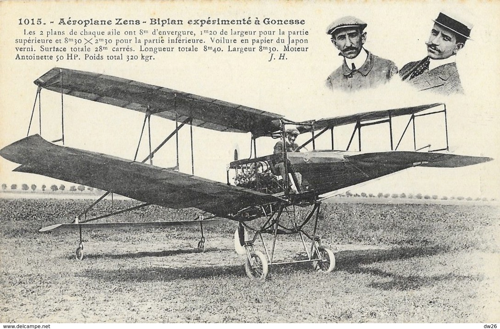 Aéroplane Zens, Biplan Expérimenté à Gonesse, Moteur Antoinette - Edition J. Hauser, Carte N° 1015 Non Circulée - ....-1914: Précurseurs