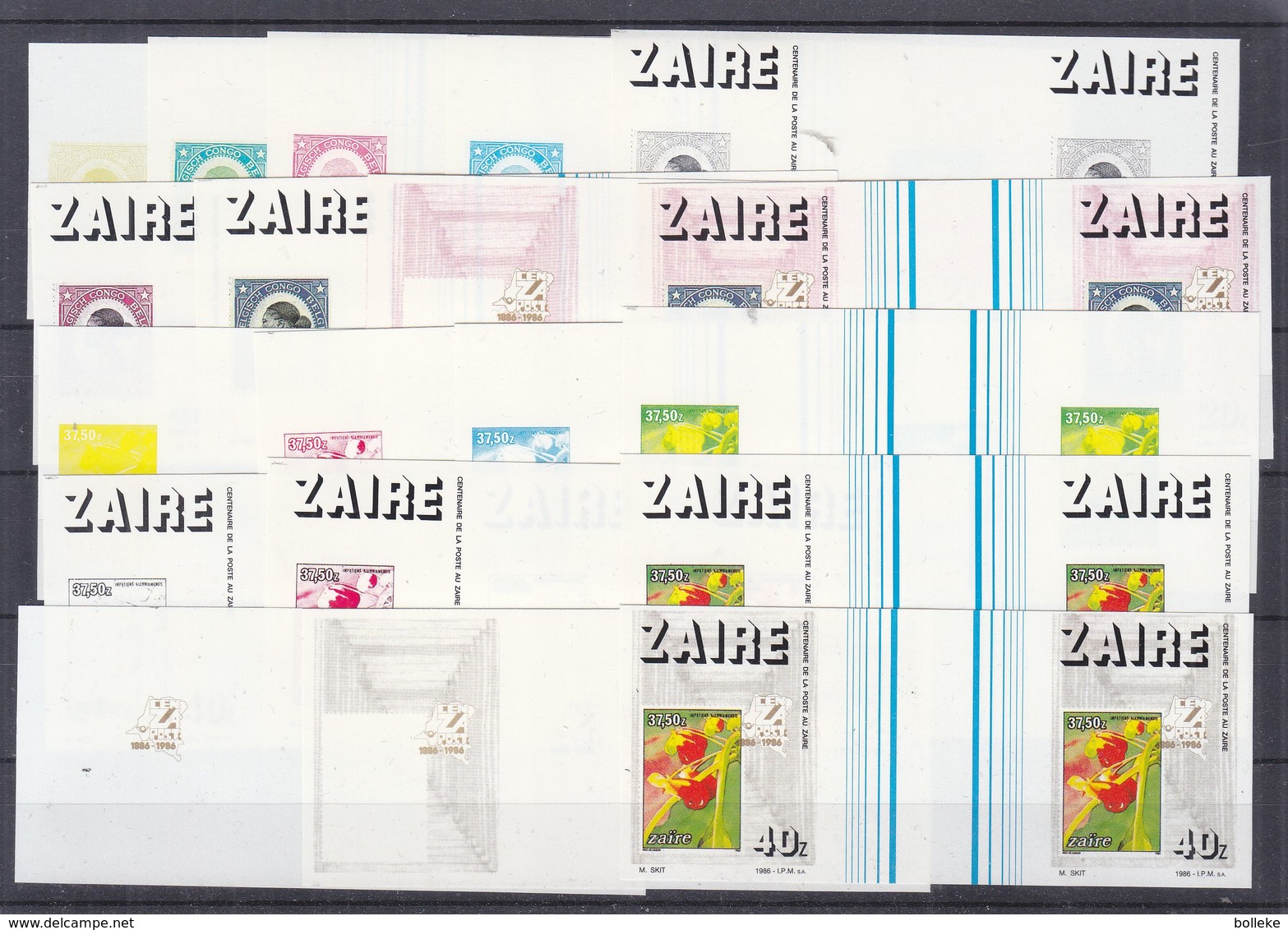 Zaïre - COB 1307/11 - 100 Essais De Couleurs - Interpanneaux - Football-orchidées-animaux-bateaux-timbres Sur Timbres - Neufs