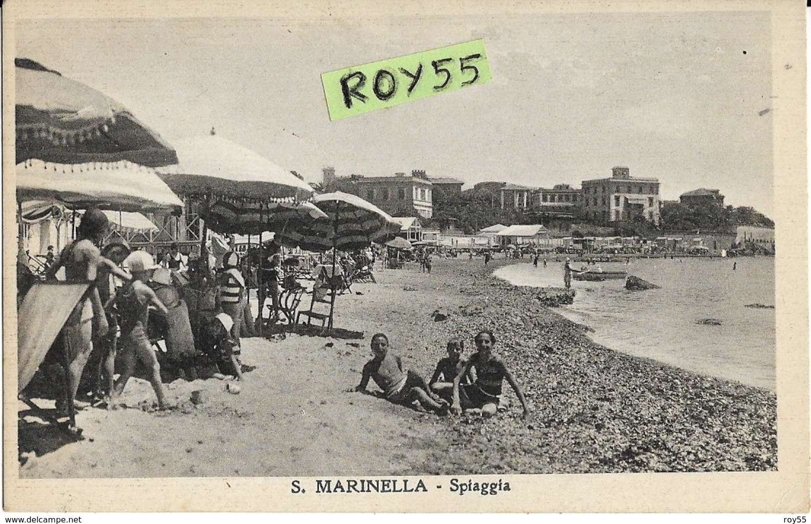 Lazio-roma-s.marinella Spiaggia Veduta Affollatissima Spiaggia Bagnanti Ombrelloni Riva Panoramica Animatissima Anni 40 - Altri & Non Classificati