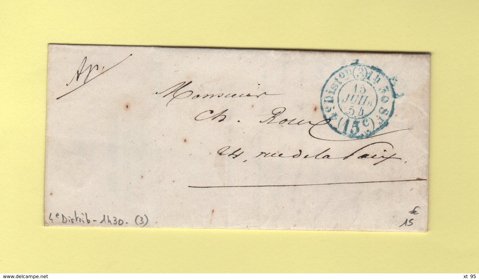 Paris - Cachet Taxe 15c - 15 Juil 1854 - 4e Distribution (3) - 1849-1876: Periodo Classico