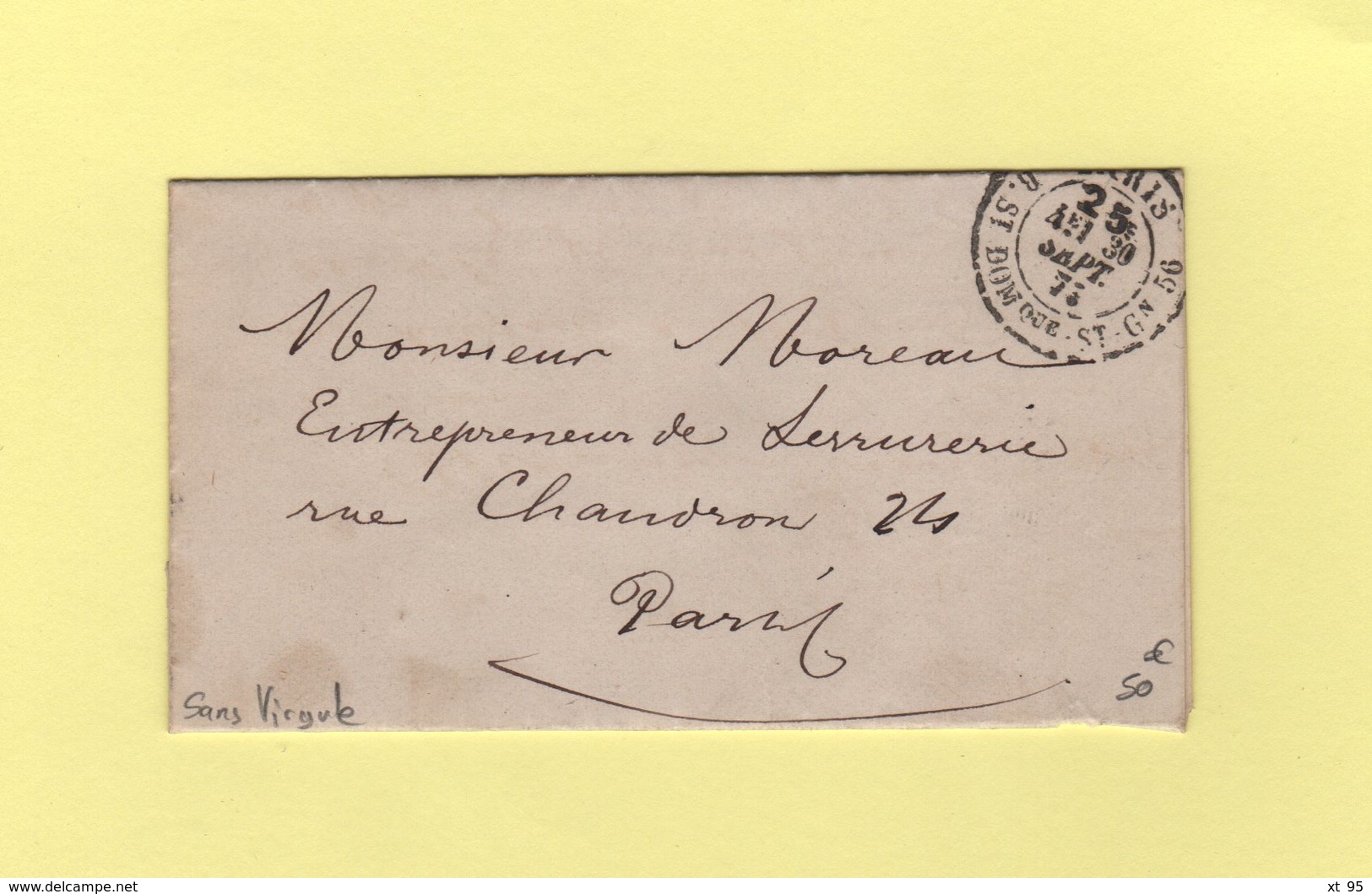 Paris - R. St Domque St Gn 56 (sans Virgule) - Cachet Taxe 25c - 30 Sept 1873 - 1849-1876: Classic Period