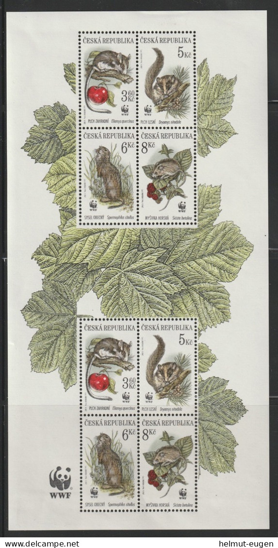 MiNr. 110 - 113 Tschechische Republik: 1996, 24. April. Weltweiter Naturschutz: Einheimische Kleinsäuger. - Blocks & Kleinbögen