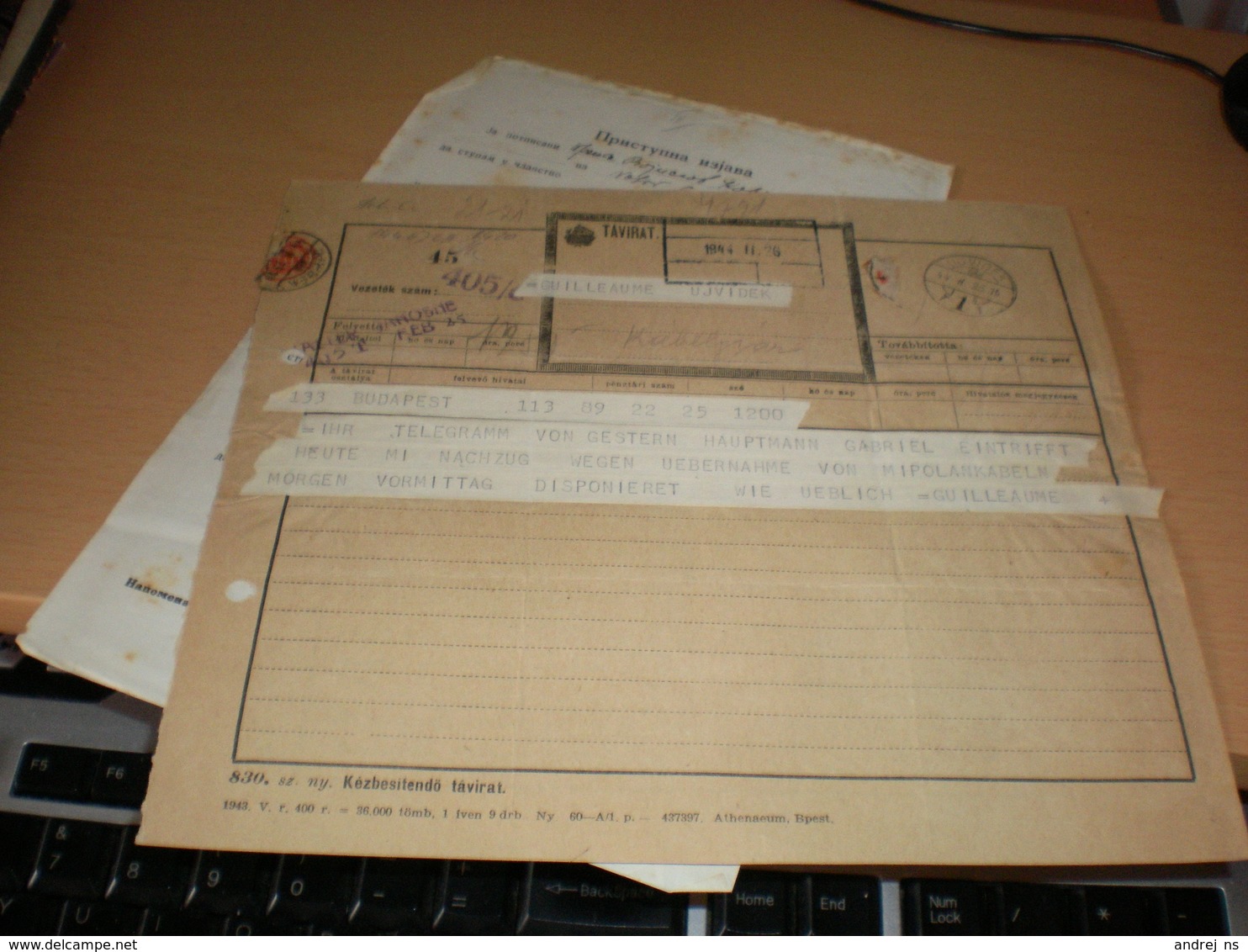 Telegram Tavirat WW2 Ujvidek Novi Sad Okupation 1944 - Telegraphenmarken