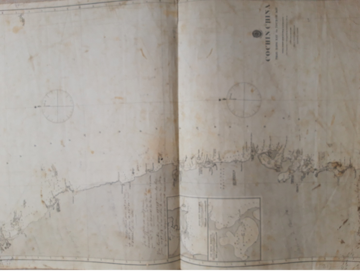 Carte Marine Rare Map Charts. "Cochinchina" 1840 Correction 1871. 72cm/48 Map Dépôt Général De La Marine - Cartes Marines