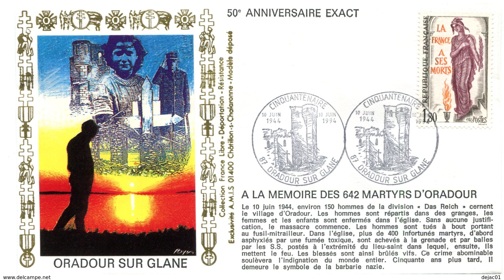 Bureau Temporaire Oradour Sur Glane Du 10 Juin 1994 - X 202 - Guerre Mondiale (Seconde)