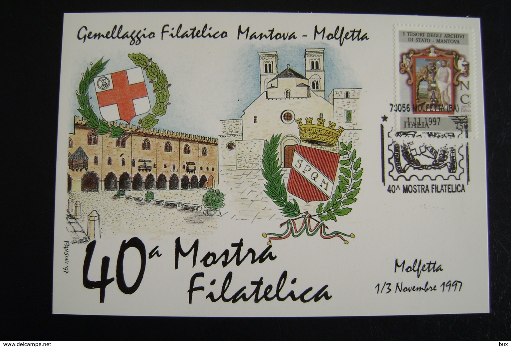 1997  Gemellaggio MANTOVA    MOLFETTA    BARI PUGLIA     FDC  MOSTRA FILATELICA  FIRST DAY  PREMIER JOUR  MAXIMUM - Molfetta