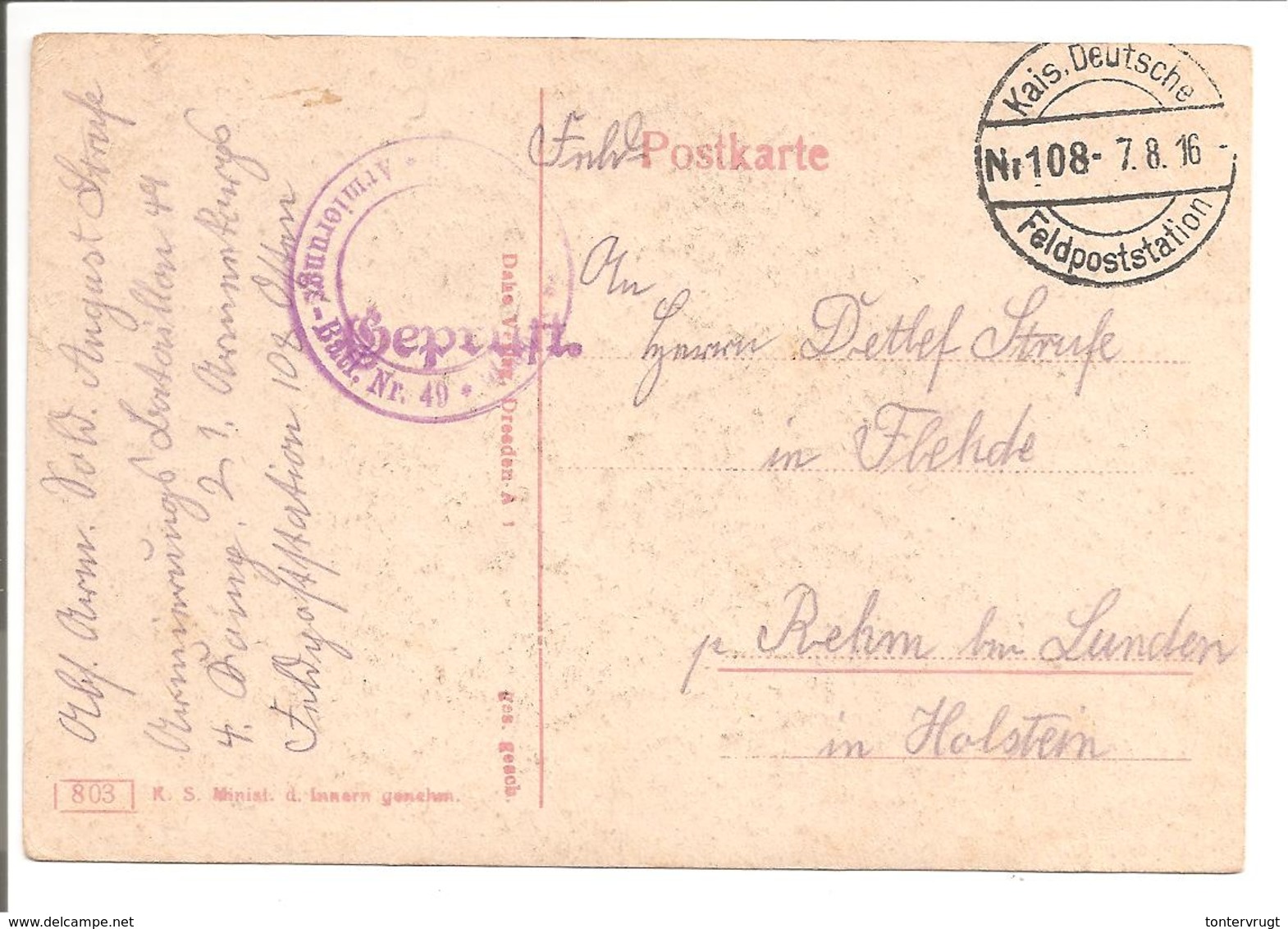 WO1 Feldpost. Nr.108 - 1. Weltkrieg