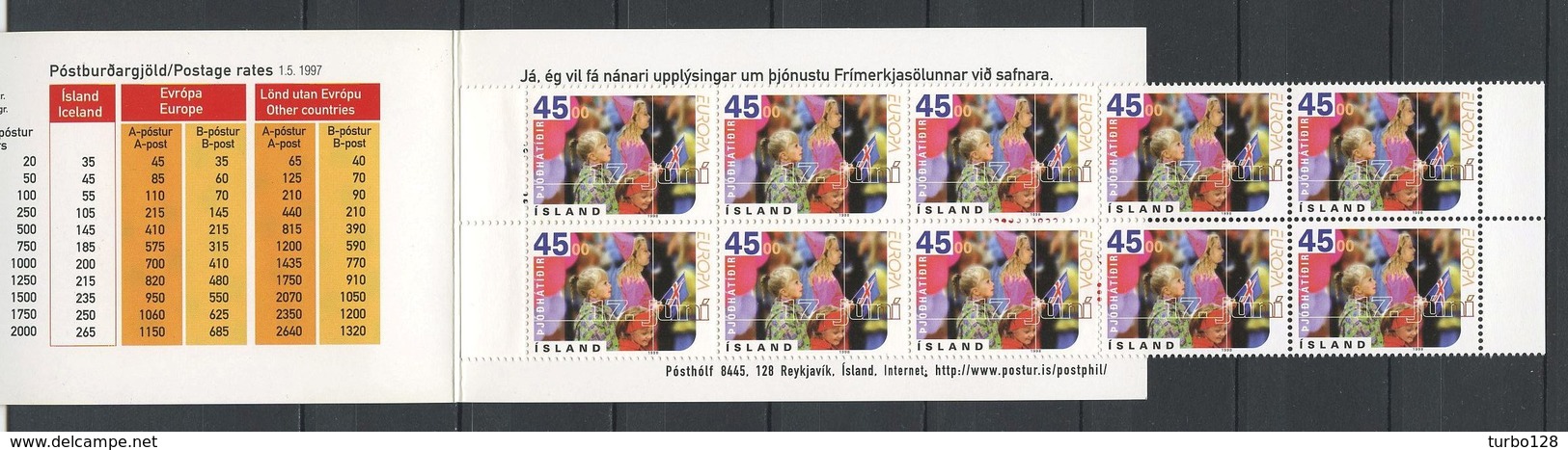 ISLANDE 1998 Carnet N° C839 ** ( 839 ) Neuf MNH Superbe C 20 € Fillette Drapeaux EUROPA Festivals Fête Flags - Markenheftchen