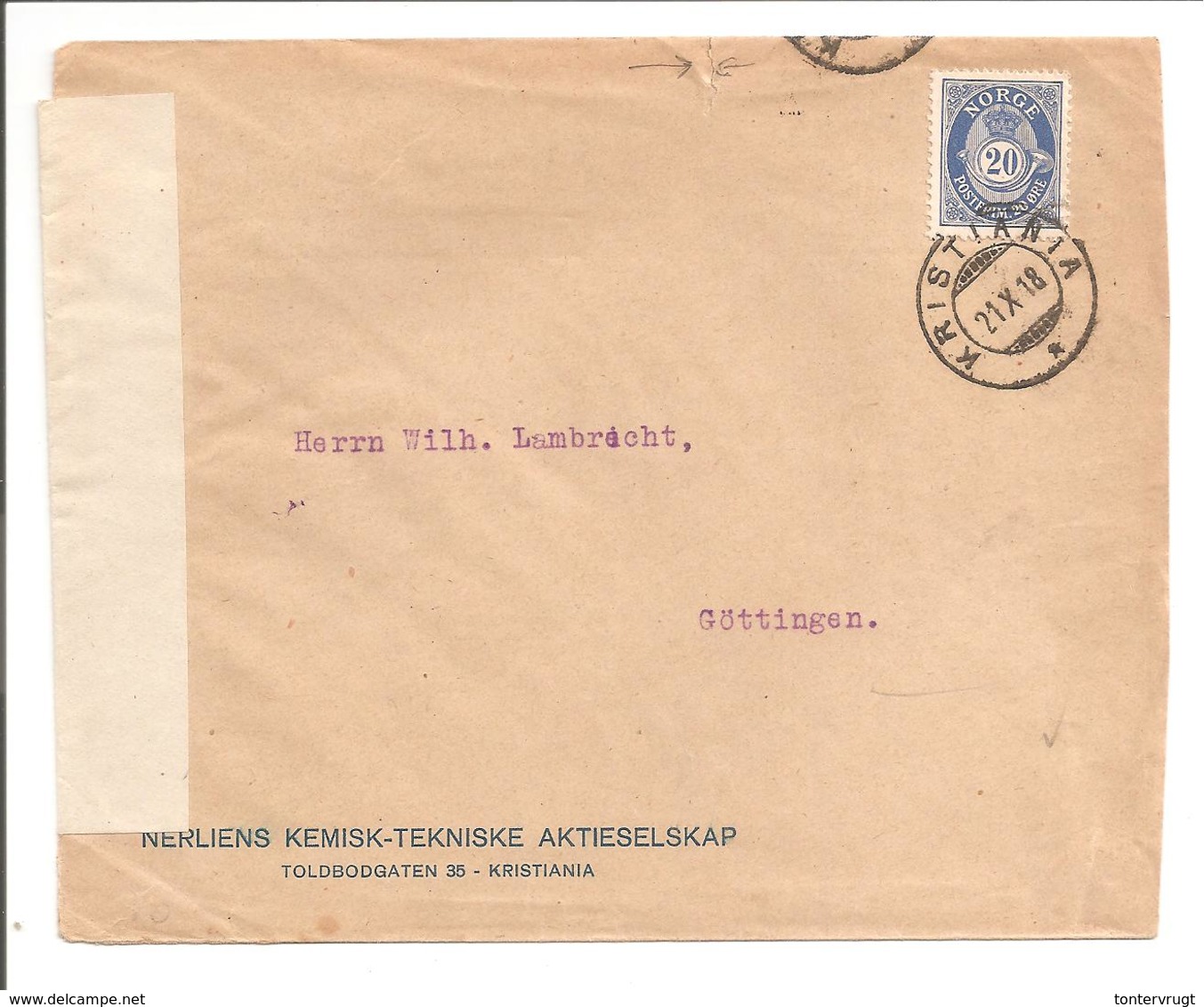 WO1.Norge-Kristiania 20Öre>Göttingen. Zensur - WW1