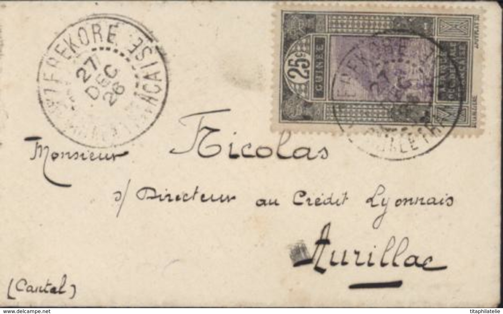 YT 89 25c Gris Violet Enveloppe Carte Visite Pour France CAD Nzérékoré Guinée Française 27 12 26 Peu Commun Ouvert 1920 - Lettres & Documents