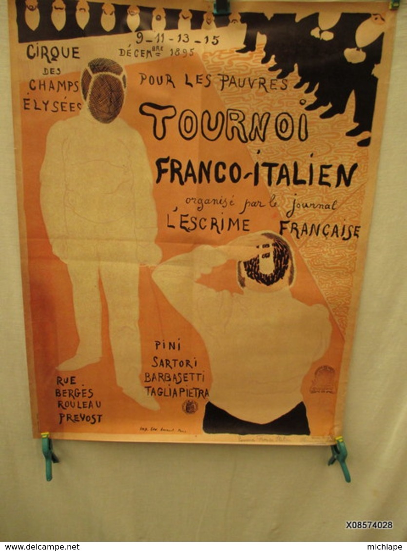 Affiche Pliée - Poster -  Repro   -  Le Cirque Des Champs  Elysées -escrime  Tournoi Franco- Italien  60 Cm Sur 78 Cm - Affiches