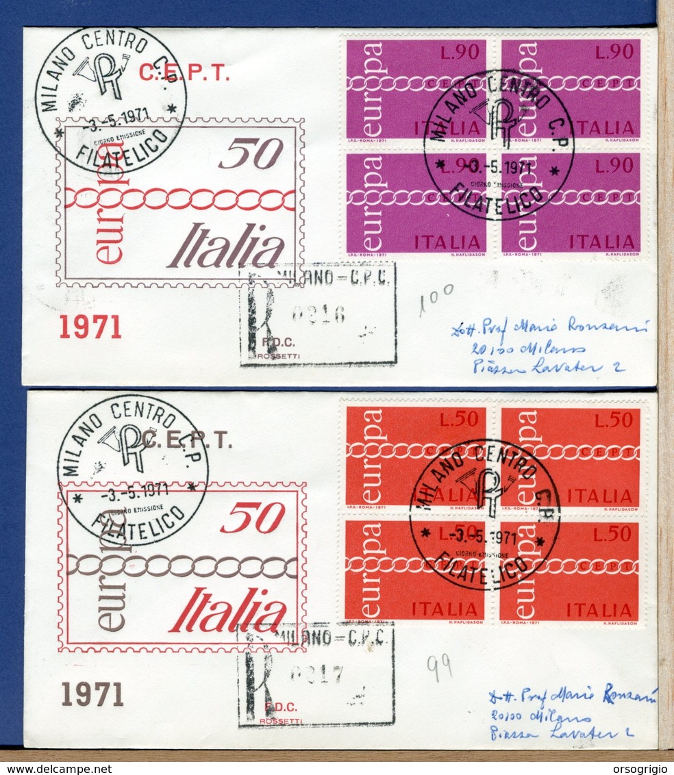 ITALIA - FDC  1971 - Raccomandate Con Timbro Arrivo - QUARTINA - EUROPA - FDC