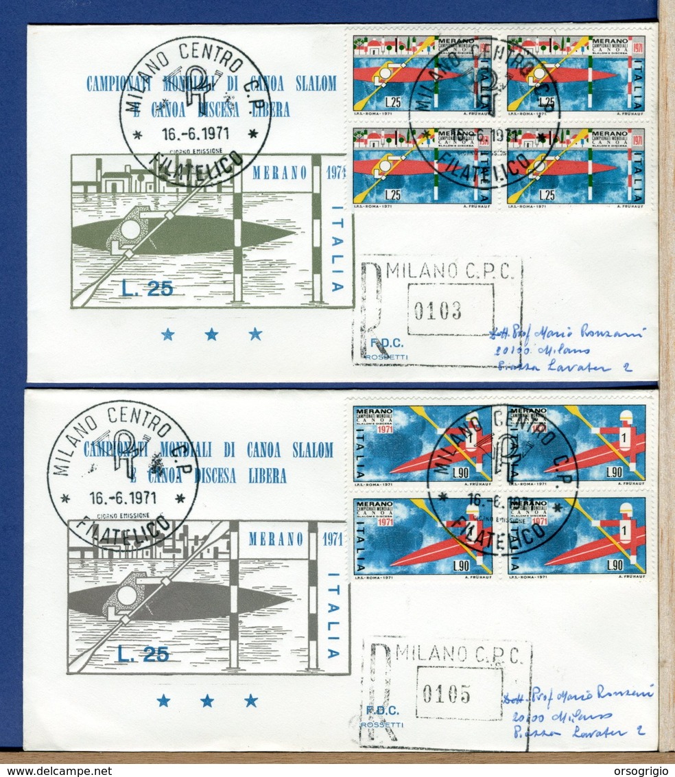 ITALIA - FDC  1971 - Raccomandate Con Timbro Arrivo - QUARTINA - CAMPIONATI MONDIALI CANOA A MERANO - FDC