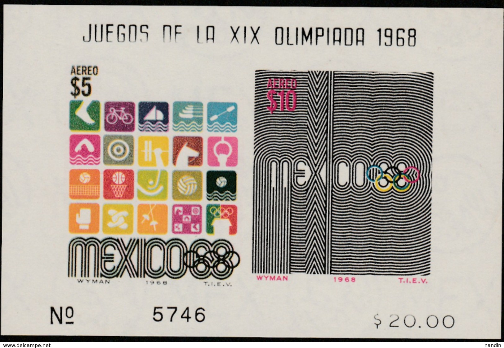 1968 MEXICO CITY OLYMPIC MNH NINIATURE SHEET  FROM MEXICO / SPORTS/ GAME LOGO ETC. - Zomer 1968: Mexico-City