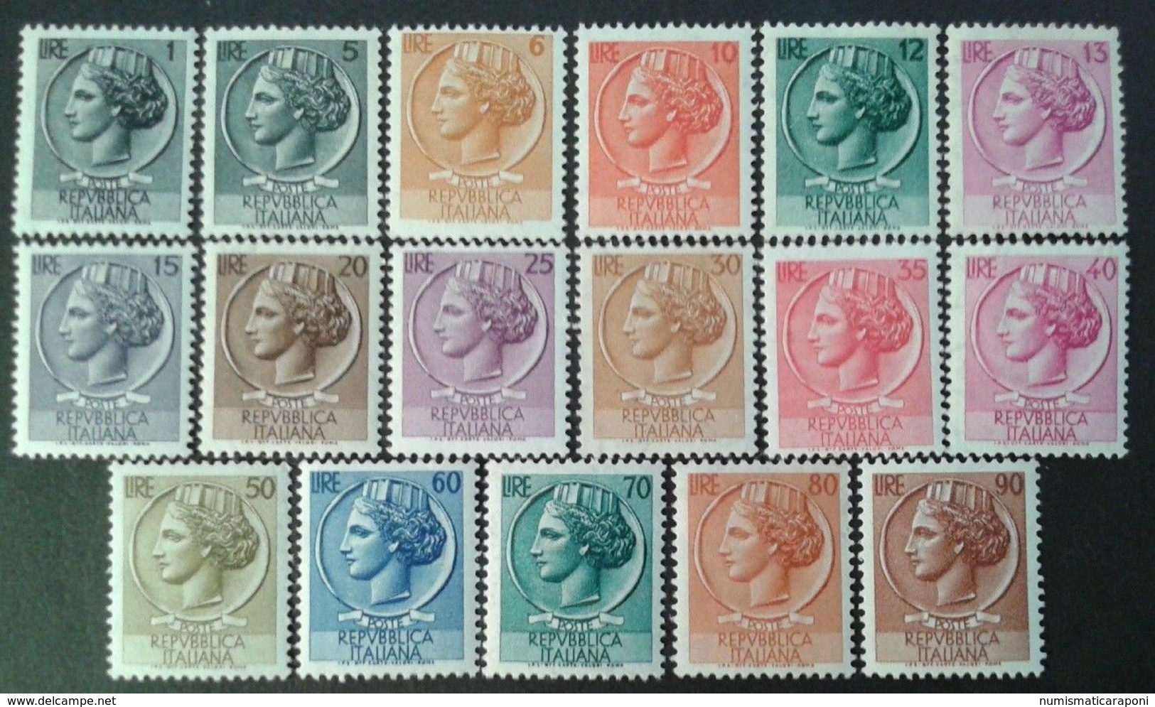 ITALIA REPUBBLICA 1955-60 ITALIA TURRITA FILIGRANA STELLE SERIE COMPLETA 17 VALORI S.169a Gomma Bicolore  Fra.1138 - 1946-60: Ungebraucht