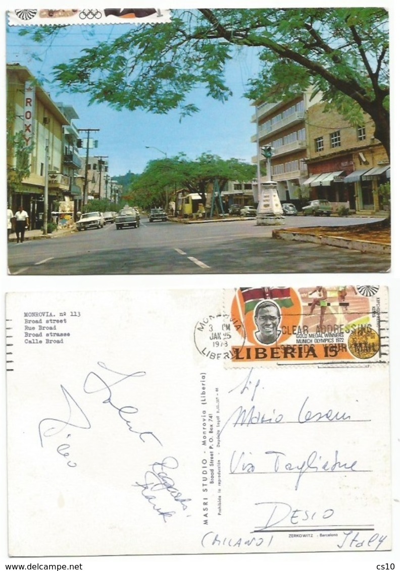 Liberia Broad Street In Monrovia PPC 25jan1975 With Gold Medal Olympic Winner Munich 1972 Kipchogi Keino From Kenya - Liberia