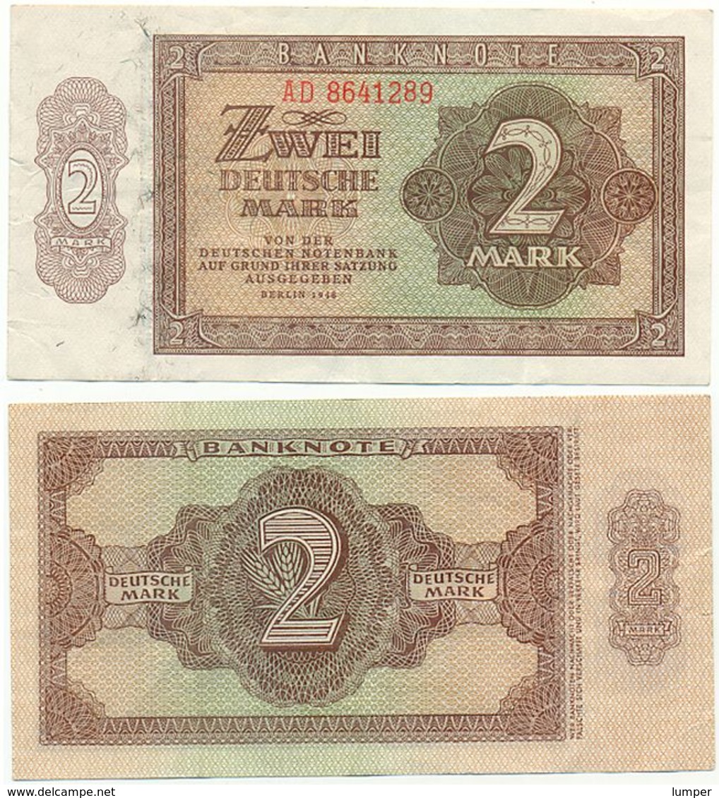 DDR 1948, 2 Mark, Deutsche Notenbank, KN 7stellig, Geldschein, Banknote - 2 Deutsche Mark