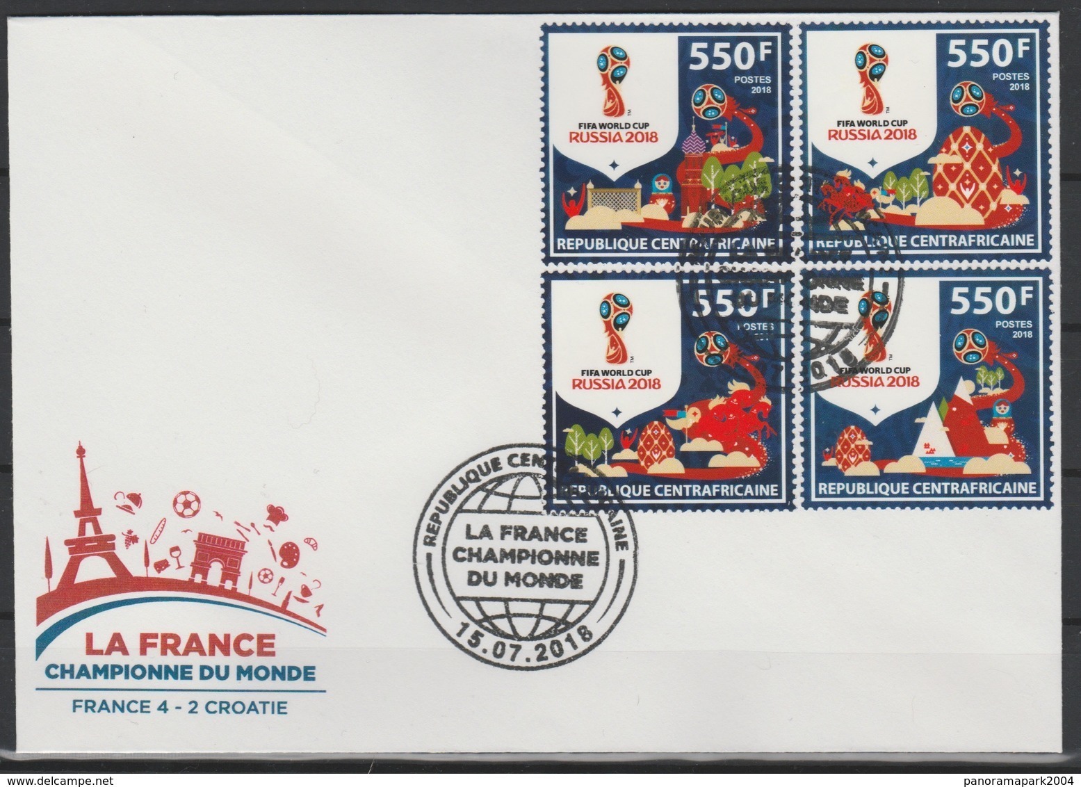 Centrafrique 2018 FDC Cover 15.07.2018 "FRANCE CHAMPION" FIFA World Cup WM Coupe Du Monde Russie Russia Football Fußball - 2018 – Russland