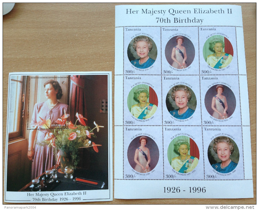 Tanzania 1996 Queen Elizabeth II 70th Birthday Royalty UK 1926-1996 1 Sheet + 1 Souvenir Sheet MNH** - Tanzanie (1964-...)