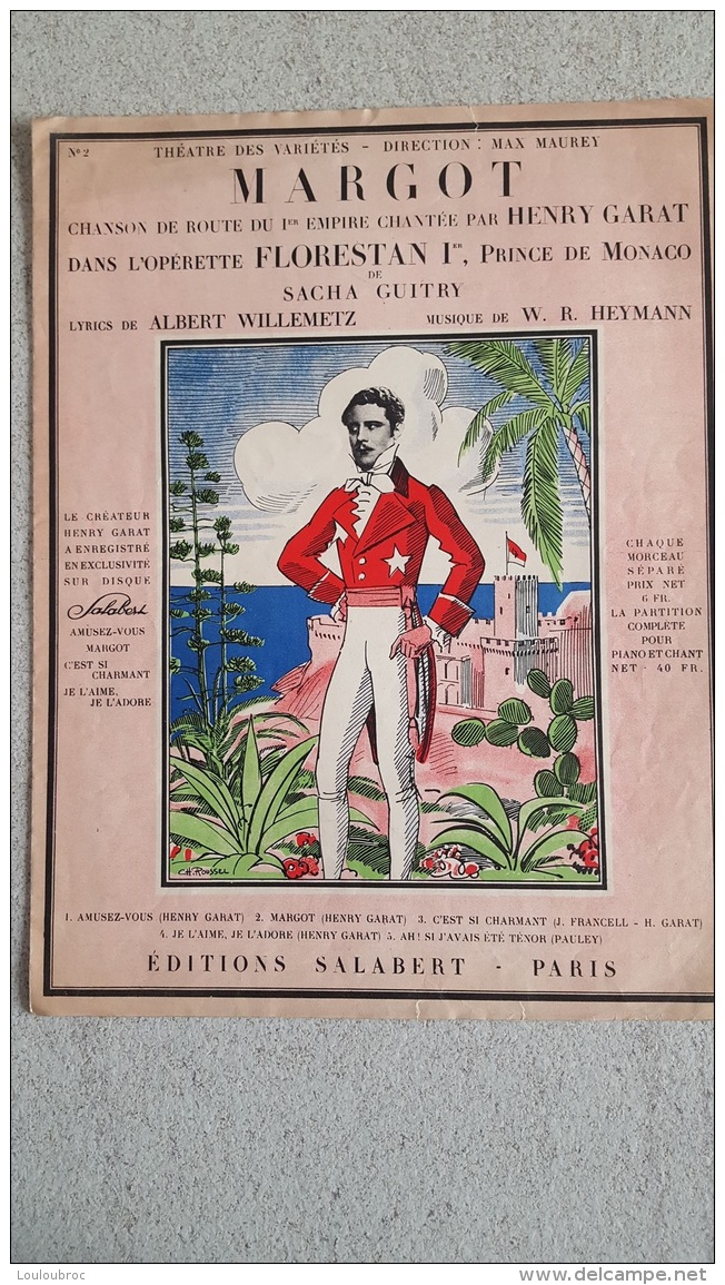 PARTITION  MARGOT  DE L'OPERETTE FLORESTAN DE SACHA GUITRY EDITION SALABERT - Partitions Musicales Anciennes