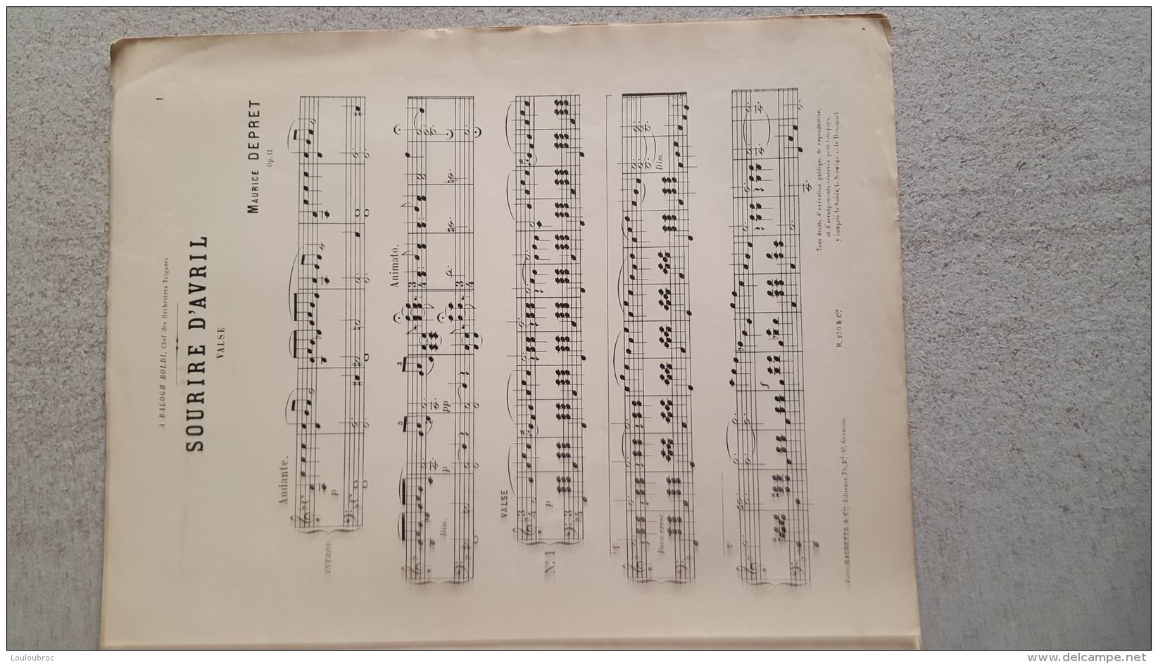 PARTITION  SOURIRE D'AVRIL VALSE POUR PIANO PAR MAURICE DEPRET - Partitions Musicales Anciennes