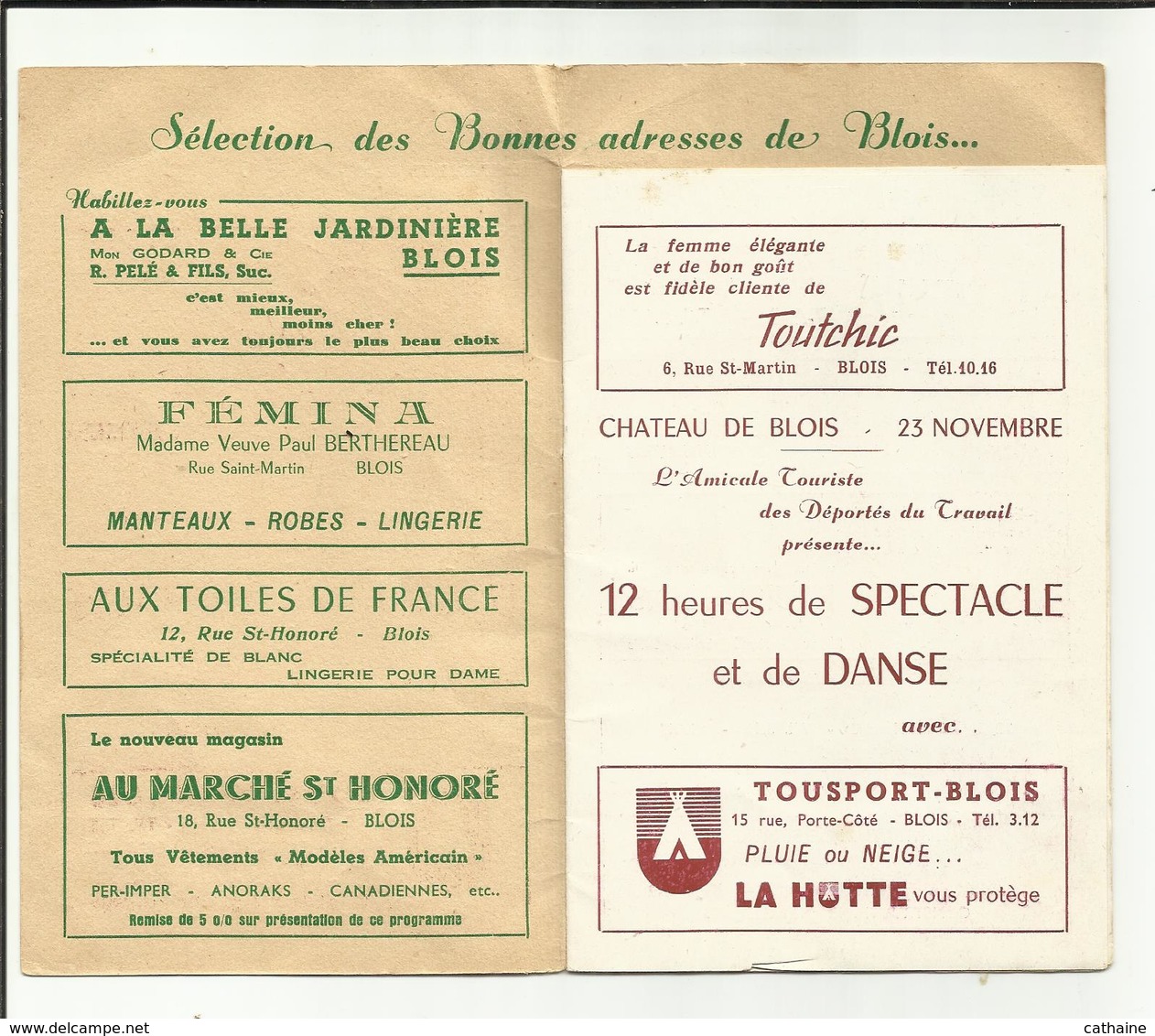 41 . BLOIS . PROGRAMME DU BAL DES CATHERINETTES . PAR L AMICALE TOURISME DES DEPORTES DU TRAVAIL - Programs