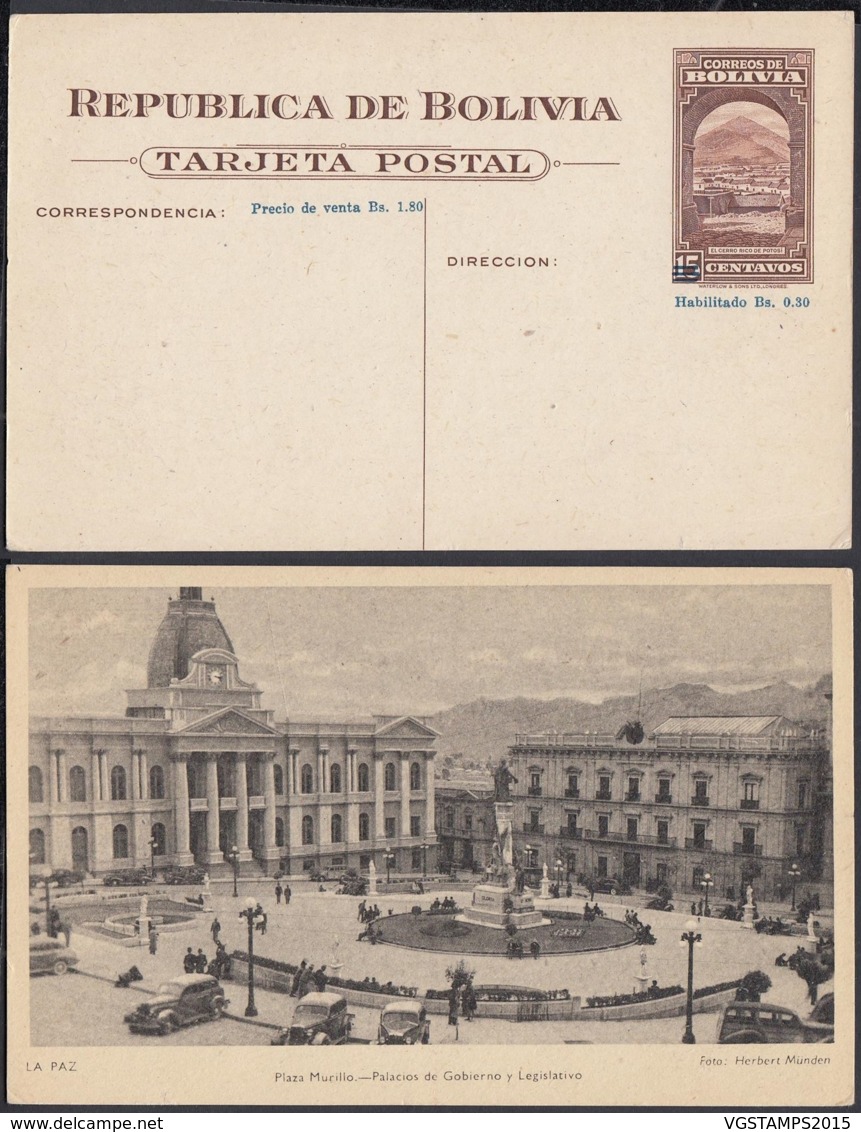 Bolivie - Entier Postal Illustré Neuf-. Vue:  La Paz - Plaza Murillo.  Ref. (G23673) DC-MV-191 - Bolivia