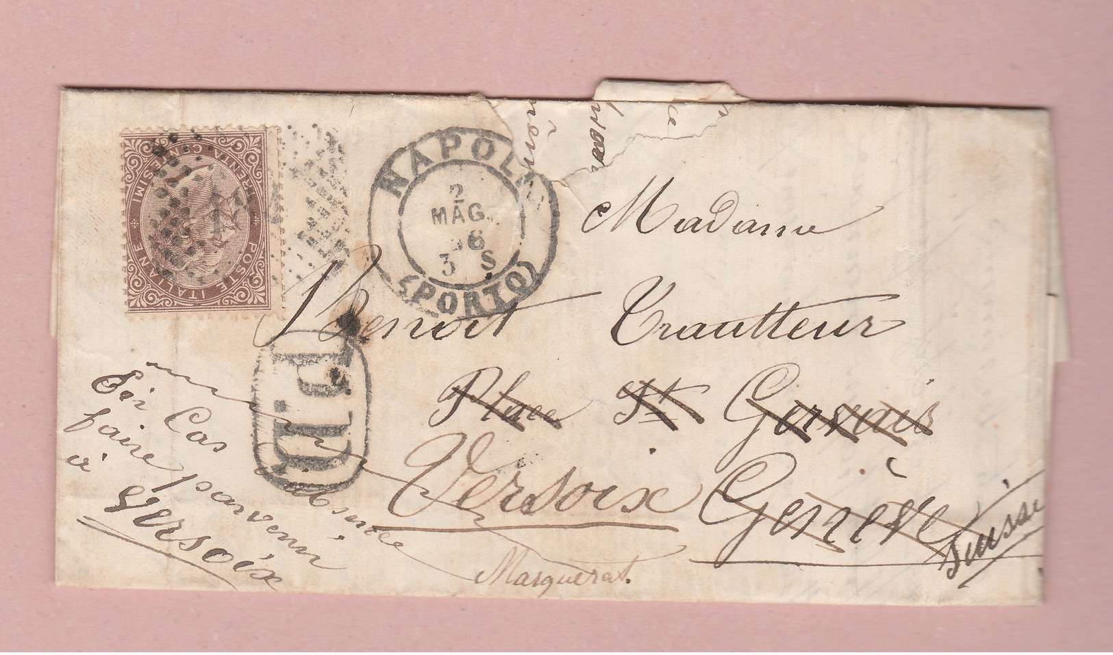 Italien Napoli 02.05.1866 Porto Brief Nach Versoix (Genf) Mit 30 C. EF - Storia Postale