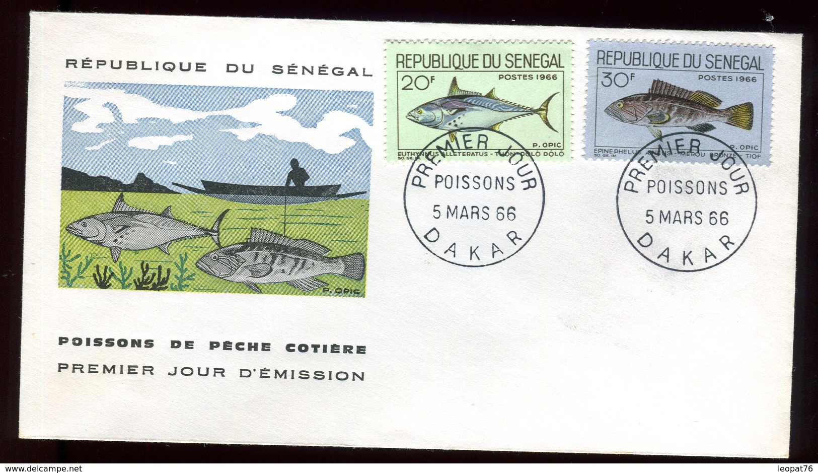 Sénégal - Enveloppe FDC 1966 - Poissons - O 298 - Senegal (1960-...)