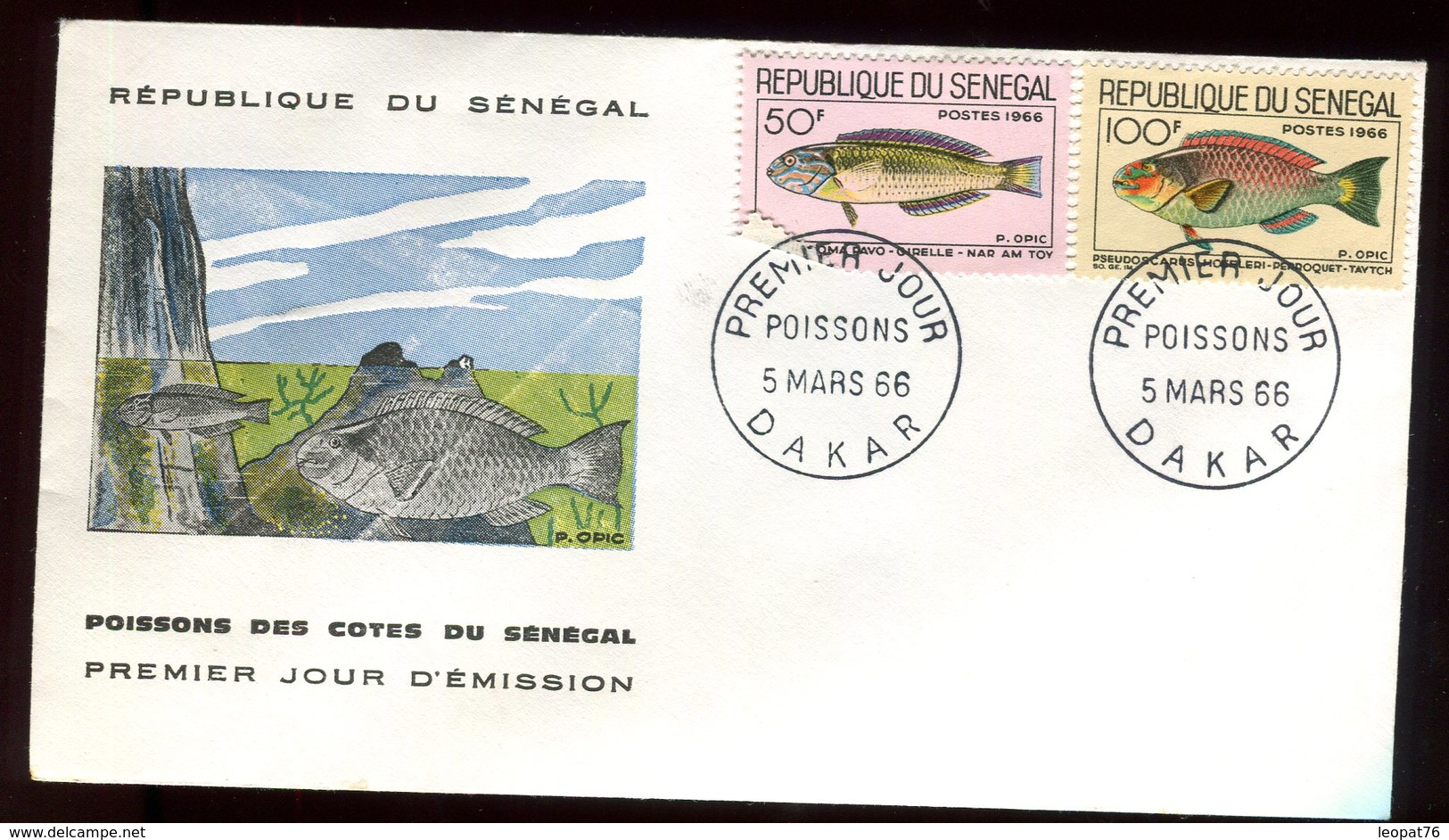 Sénégal - Enveloppe FDC 1966 - Poissons - O 299 - Sénégal (1960-...)