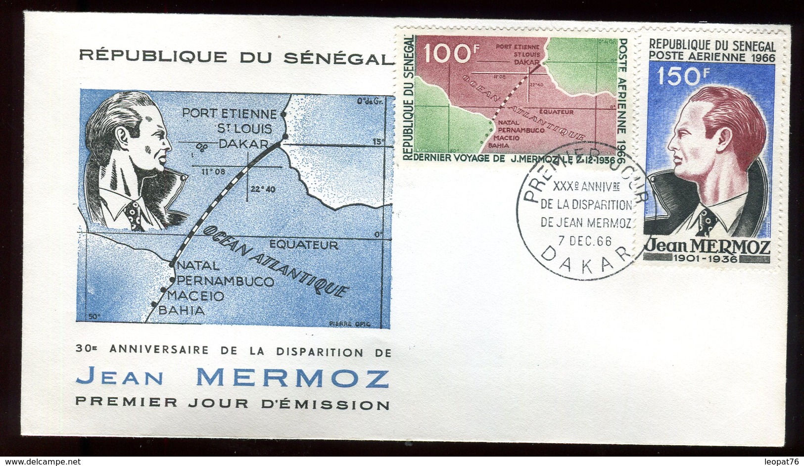 Sénégal - Enveloppe FDC 1966 - Aviation / Mermoz - O 301 - Sénégal (1960-...)