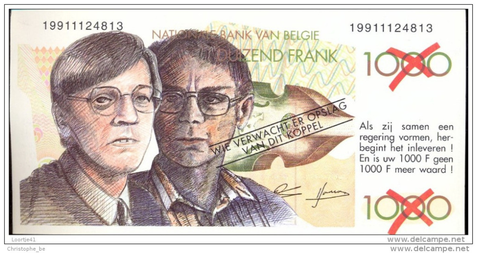 Bankbiljet 1000Fr Verkiezingspropaganda 1991, Tobback, Verhofstadt, Van Rompuy (MT6) - [ 8] Vals En Specimen