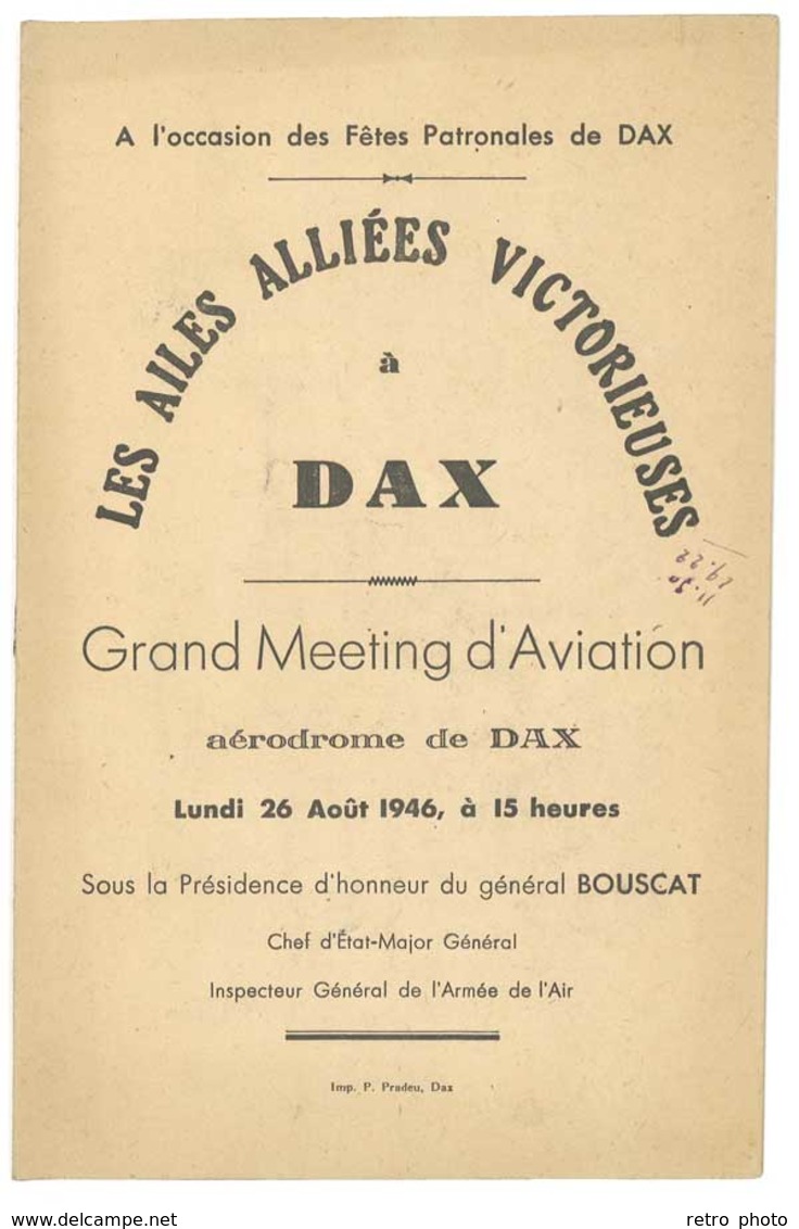 Livre Grand Meeting D'Aviation Aérodrome De Dax , 1946, Fêtes Patronales - Autres & Non Classés