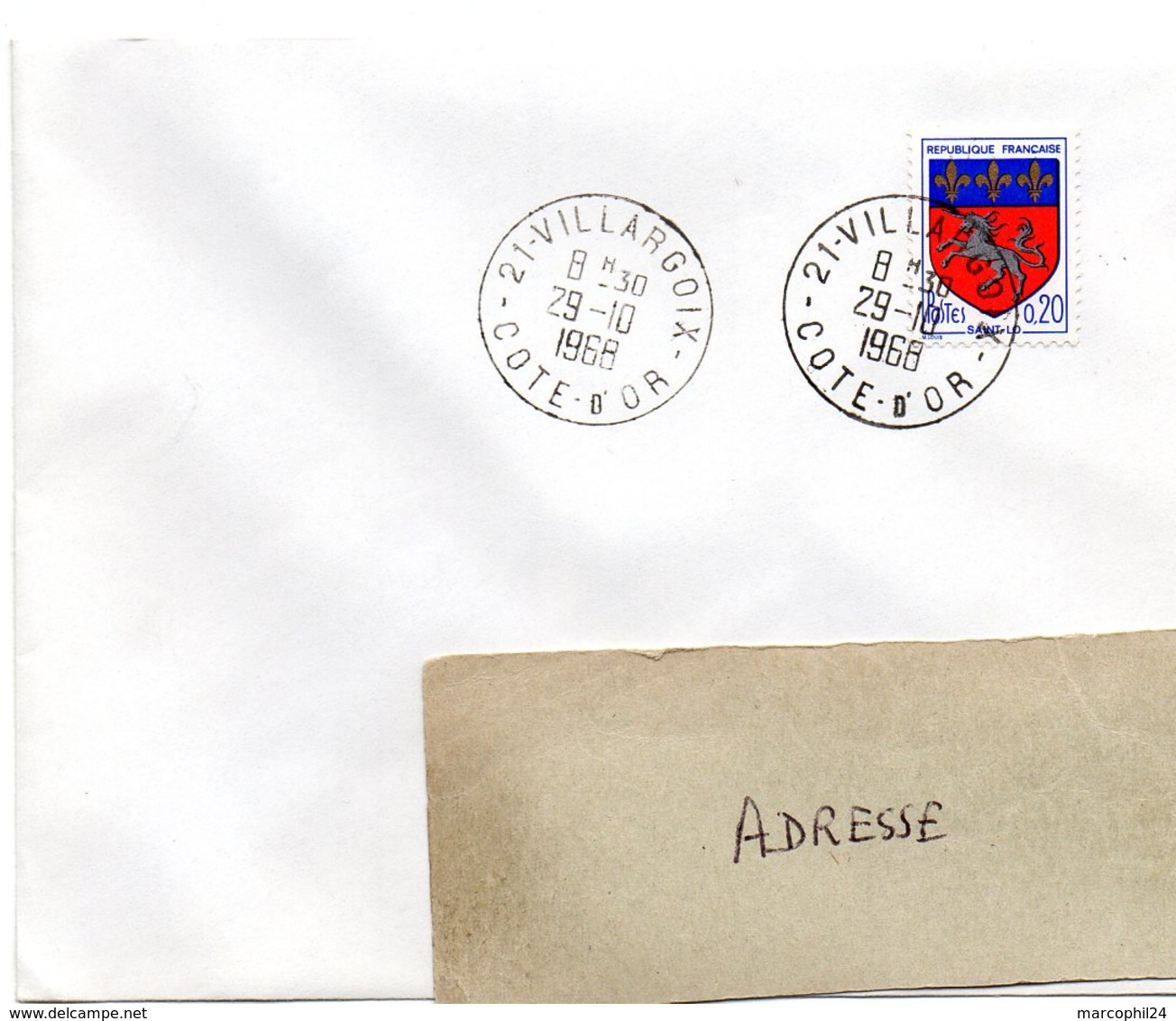 COTE D'OR - Dépt N° 21 = VILLARGOIX 1968 = CACHET MANUEL A9 - Manual Postmarks