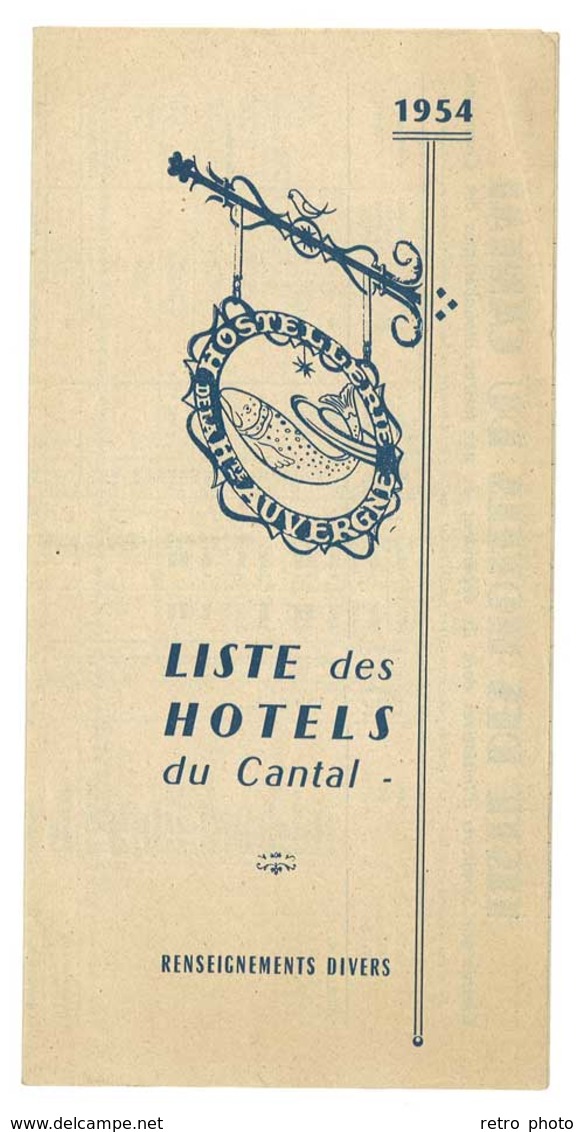 Dépliant 4 Volets : Liste Des Hôtels Du Cantal , 1954 - Non Classés