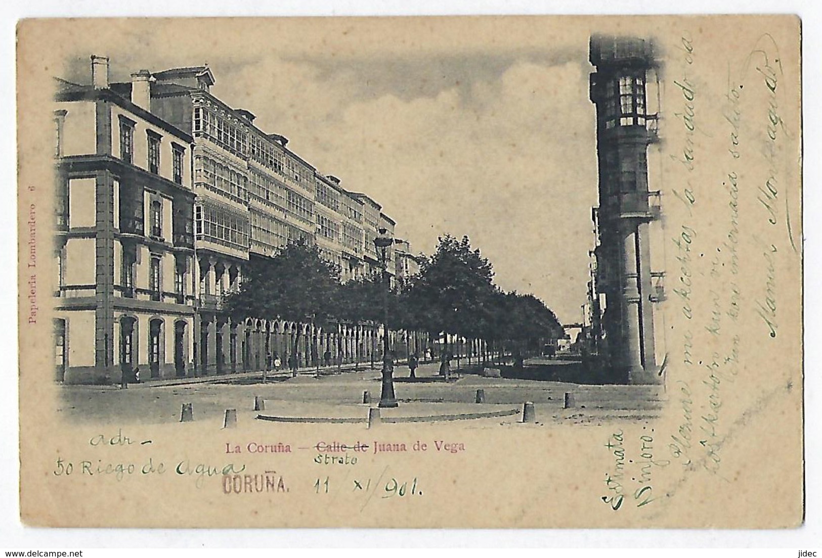 CPA La Coruna Calle Strato De Juana De Vega Esperanto 1901 Rare Cachet Lengua Internaconal Espéranto. - La Coruña