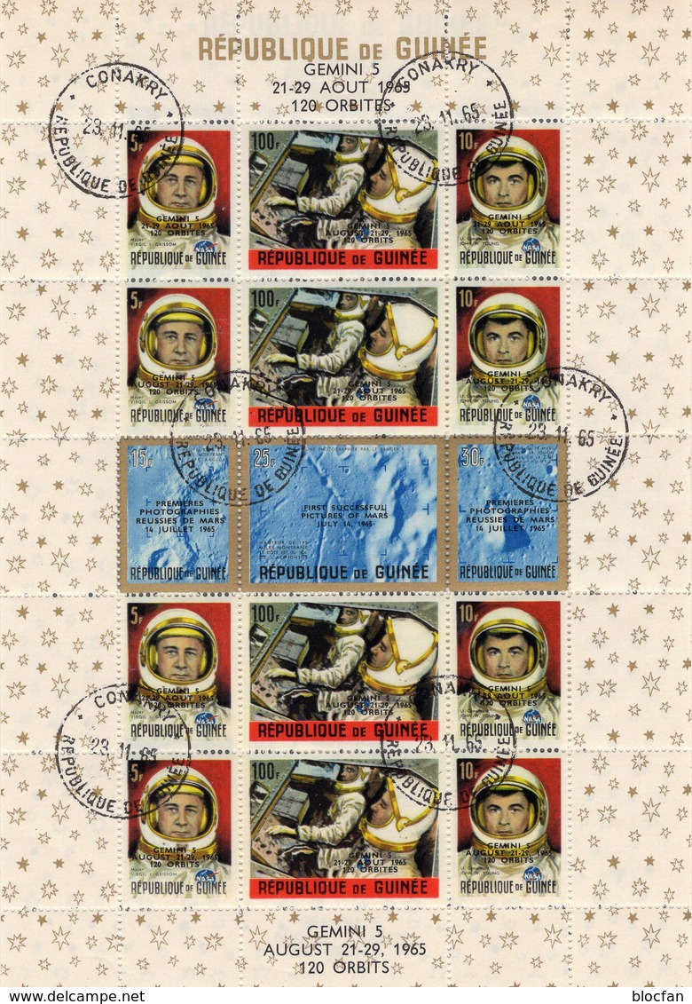 USA-Raumfahrt 1965 Guinea Block 11 **/o 36€ Raketen Gemini 5 Astronaut Overprint English Bloc Space Sheet Bf Africa - USA