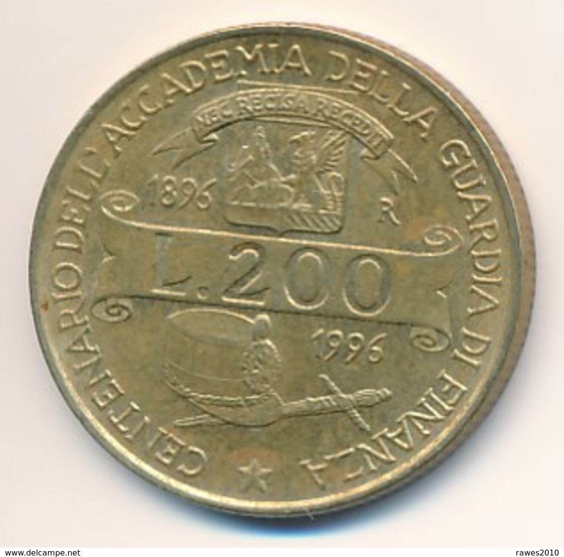 Italien 1996 Münze 200 Lire Hut + Degen Accademia Della Guardia Di Finanza 1896 - 1996 - 200 Lire