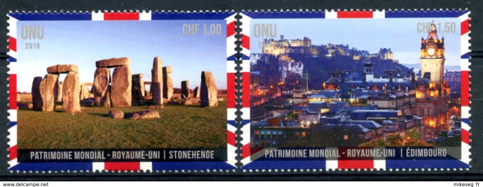 ONU Genève 2018 - Unesco - Patrimoine Mondial "United Kingdom" 2 Timbres Détachés De Feuille ** - Neufs