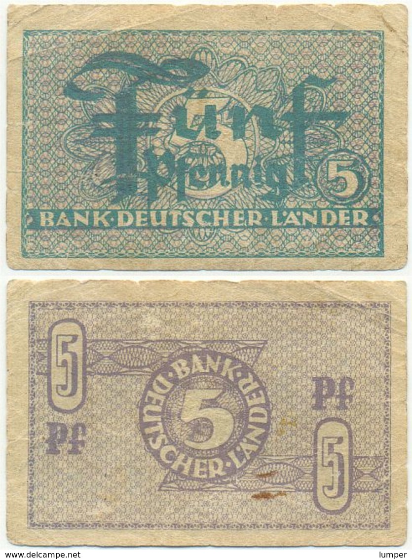 BRD 1948, 5 Pfennig, Bank Deutscher Länder, Geldschein, Banknote - 5 Pfennig