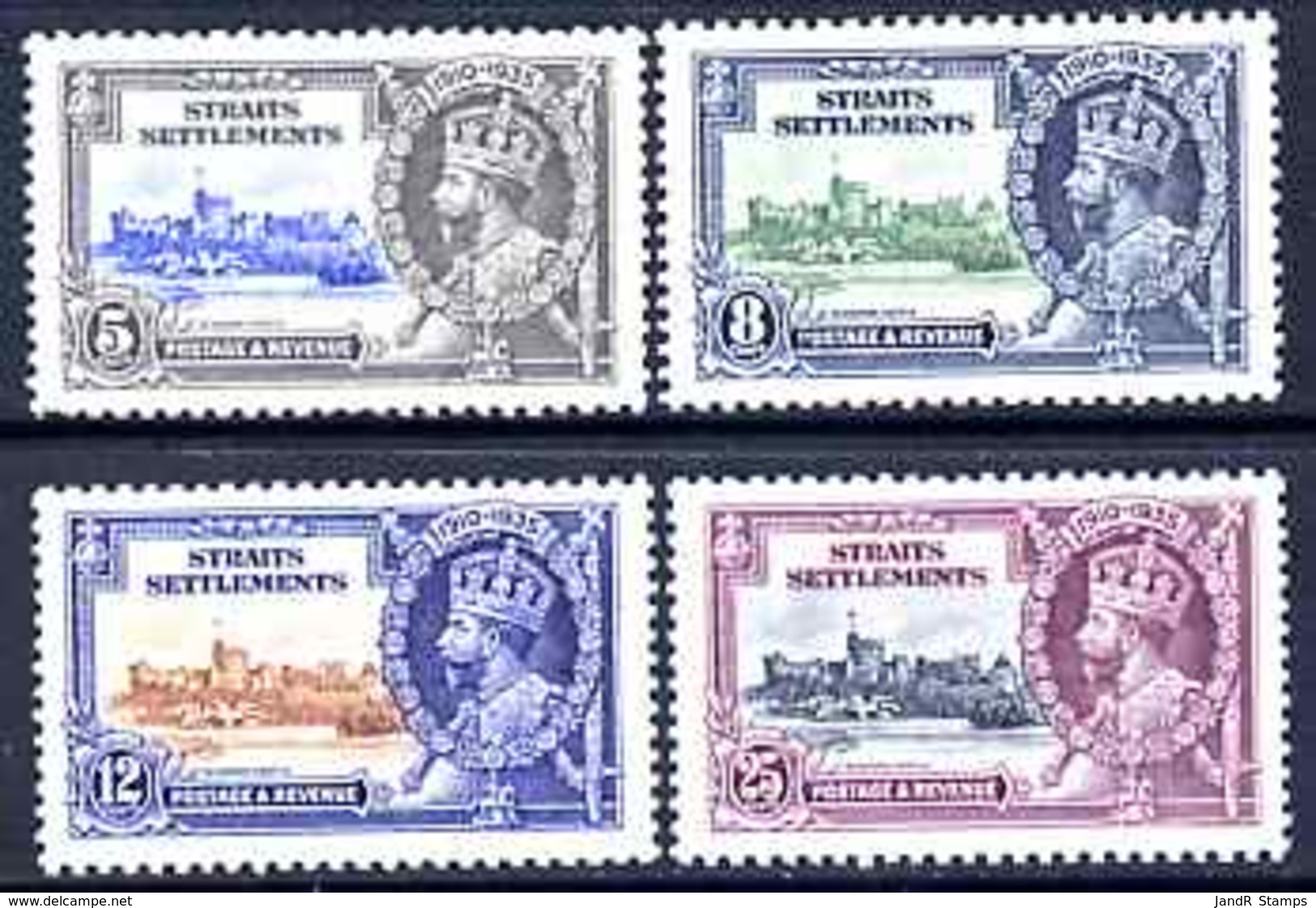 Malaya - Straits Settlements 1935 KG5 Silver Jubilee Set Of 4, Mounted Mint SG 256-9 CASTLES - Malaysia (1964-...)